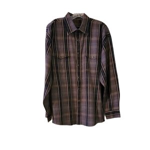 Panhandle Slim Snap Button Down Black/Gray Plaid Long Sleeve Shirt Size Large